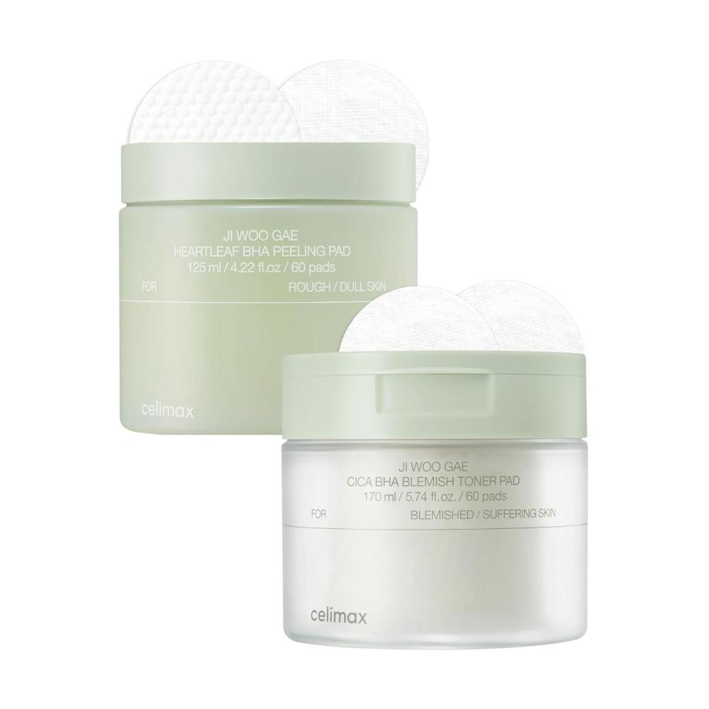 image:imagecelimax JiWooGae Heartleaf BHA Peeling Pad60 pads  JiWooGae Cica BHA Blemish Toner Pad 60 Pads Bundle