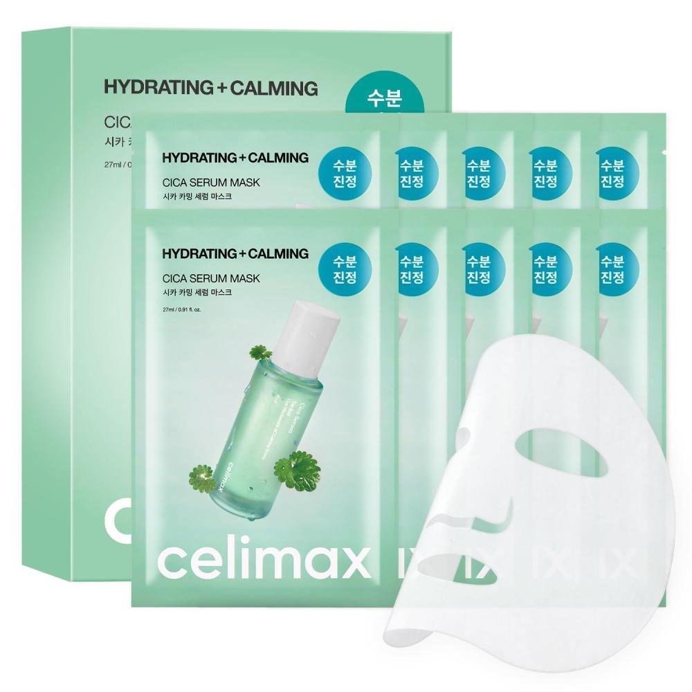 image:imagecelimax The Real Cica Calming Serum Mask 10ea  with Centella Asiatica amp Madecassoside Korean Face Sheet Mask for Skincare Hydrating Wrinkle amp Fine Lines 27ml