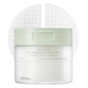 celimax Ji.Woo.Gae Heartleaf BHA Peeling Pad | Pore Care, Exfoliating Double-Side Toner Pads, Facial Peels, Hydrating, Tea Tree, For Acne Prone & Breakouts, Christmas Gift, Stocking Stuffers (60pads)(Checkered)