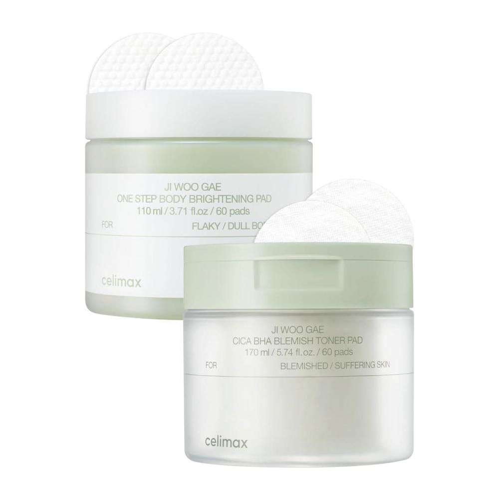 image:imagecelimax ONE STEP Body Brightening Pad 110ml 60 pads  JiWooGae Cica BHA Blemish Toner Pad 60 Pads Bundle