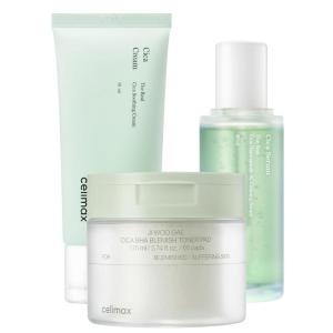 celimax Ji.Woo.Gae Cica BHA Blemish Toner Pad (60 Pads) + The Real Cica Niacinamide AC Calming Serum 40ml + The Real Cica Soothing Cream 50ml Bundle